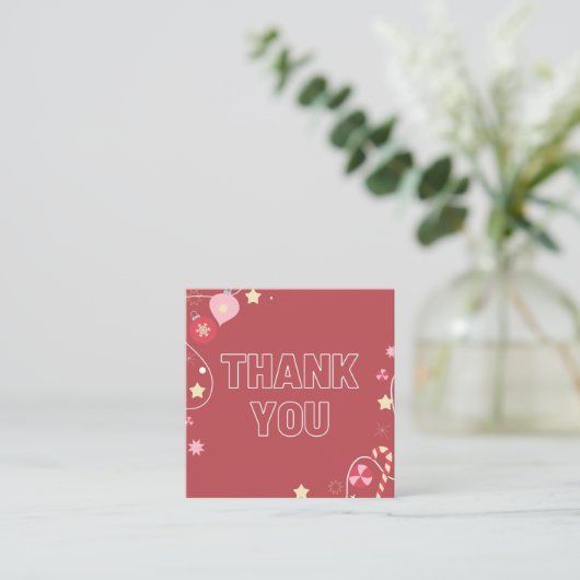 Red Winter Xmas Ornament Star & Sparkles Bedankt Vierkante Visitekaartje (Staand voorkant)