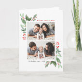 Red Winterberry en Holly Two Foto van Kerstmis Feestdagen Kaart (Voorkant)