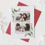 Red Winterberry en Holly Two Foto van Kerstmis Feestdagen Kaart<br><div class="desc">Stuur feestelijke juichen in stijl met onze aanpasbare foto kerstkaart met waterverf hulst en winterbes. Dit botanische kerstkaartontwerp combineert de tijdloze schoonheid van waterverf hulstbladeren met de seizoensgebonden charme van winterbessen. Perfect voor gezinnen, vrienden of zakelijke groeten, deze foto kerstkaart biedt een persoonlijk tintje met ruimte voor uw favoriete foto...</div>