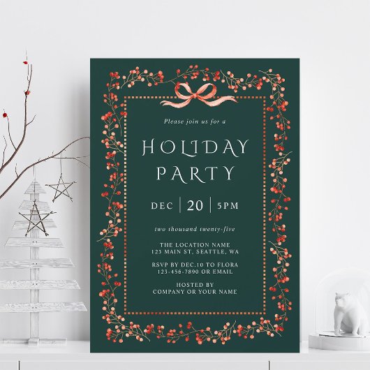 Red Winterberry Lijst Holiday Party Groen Kaart