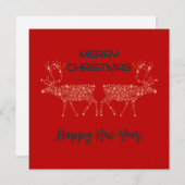Red wish card Merry Christmas new year reindeer Feestdagenkaart (Voorkant / Achterkant)