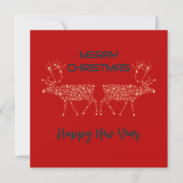Red wish card Merry Christmas new year reindeer Feestdagenkaart