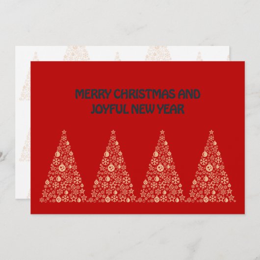 Red wish card New Year with tree Christmas Feestdagenkaart (Voorkant / Achterkant)