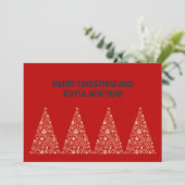 Red wish card New Year with tree Christmas Feestdagenkaart (Staand voorkant)