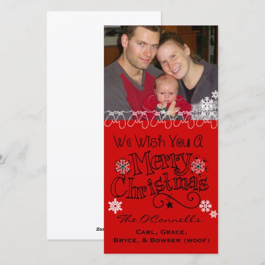Red Wish You Merry-kerstfotokaart Feestdagenkaart (Voorkant / Achterkant)