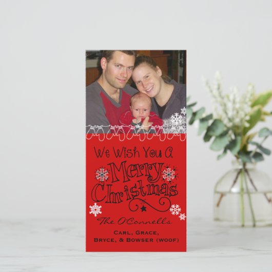 Red Wish You Merry-kerstfotokaart Feestdagenkaart (Staand voorkant)