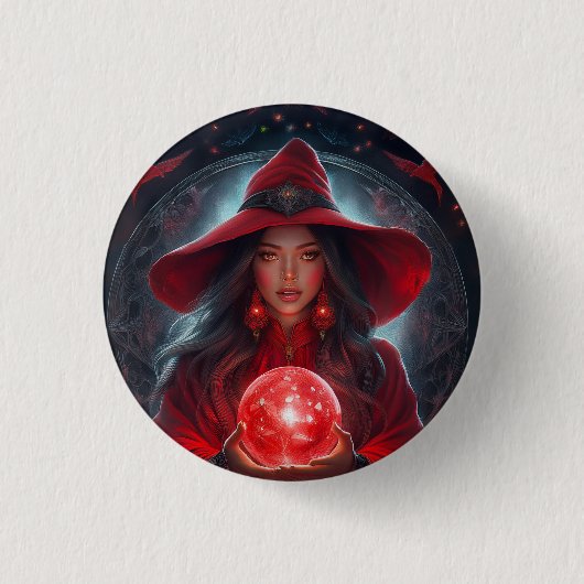 Red Witch With Crystal Ball And Amazing Background Ronde Button 3,2 Cm (Voorkant)