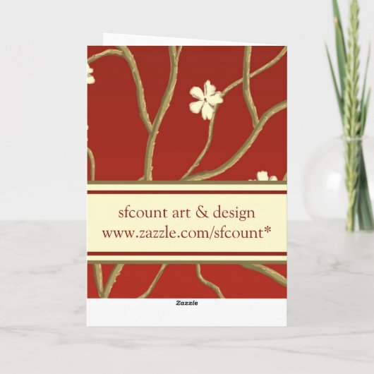 Red with Flowering Branches Holiday Card Feestdagen Kaart (Achterkant)