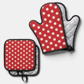 Red with Solid White Dot Style Ovenwant & Pannenlap Set (Voorkant / Achterkant)