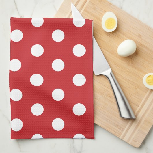 Red with Solid White Dot Style Theedoek (Quarter Fold)