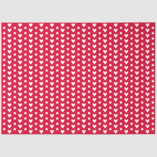 Red With White Tiny Doodle Hearts & Polka Dots Tissuepapier (Voorkant)