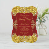 Red Women Birthday Gold Glitter Diamond Kaart (Staand voorkant)