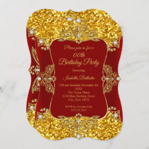 Red Women Birthday Gold Glitter Diamond Kaart
