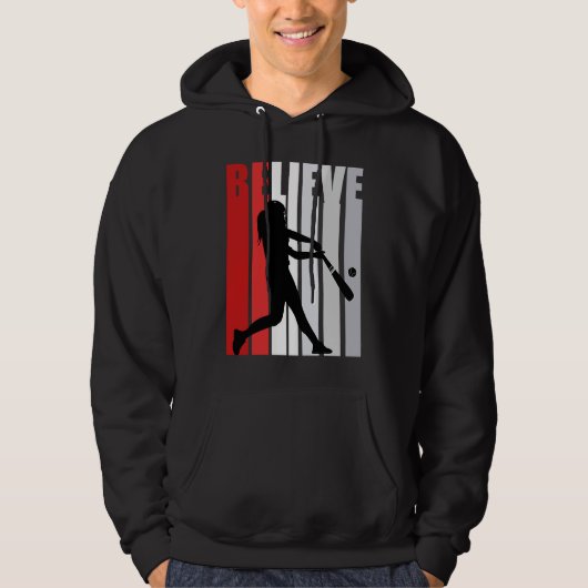 Red Womens Believe Baseball Motivational Softball  Hoodie (Voorkant)
