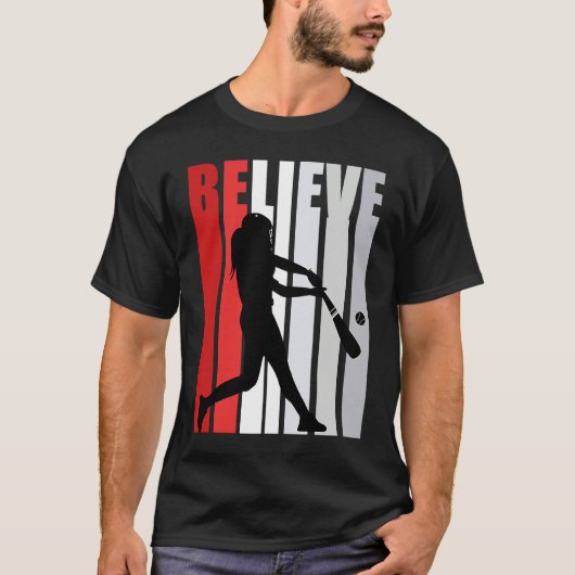 Red Womens Believe Baseball Motivational Softball T-shirt (Voorkant)