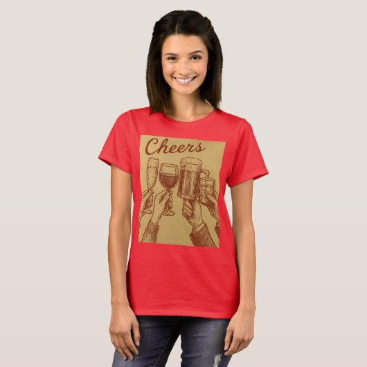 Red Women's Cheers Drinks Toasting T-Shirt (Voorkant volledig)