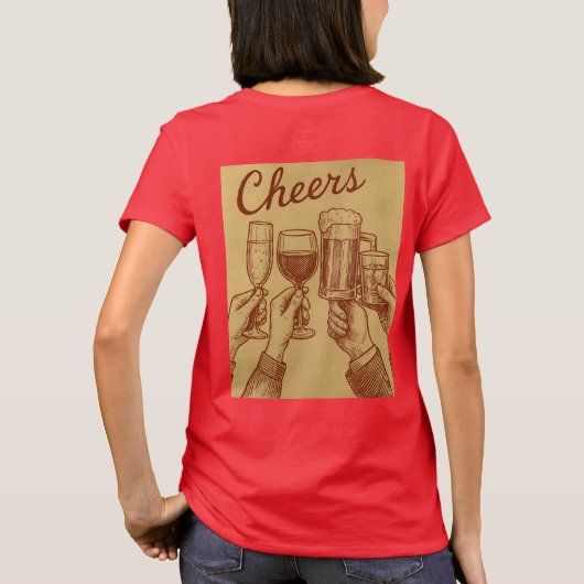 Red Women's Cheers Drinks Toasting T-Shirt (Achterkant)