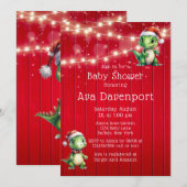 Red Wood Christmas Dinosaur Lights Baby shower Kaart (Voorkant / Achterkant)