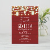 Red Wood & String Lights Land Rustic Sweet 16 Kaart (Staand voorkant)
