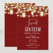 Red Wood & String Lights Land Rustic Sweet 16 Kaart (Voorkant / Achterkant)