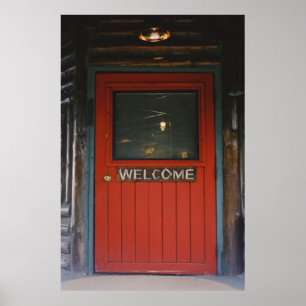 RED WOODEN GESLOTEN DEUR POSTER