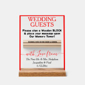 Red Wooden Guest Book Blok Namen Wissen Acryl Bord (Voorkant)