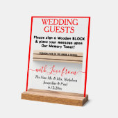 Red Wooden Guest Book Blok Namen Wissen Acryl Bord (Hoek)