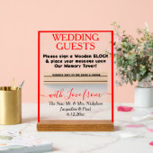 Red Wooden Guest Book Blok Namen Wissen Acryl Bord (Huwelijk)