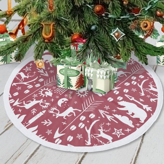 Red Woodland Deer Beer Tracks Merry Kerstry Fleece Kerstboom Rok