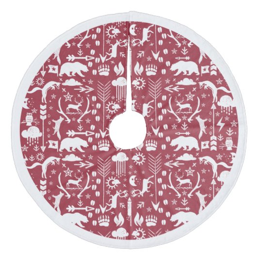 Red Woodland Fox Deer Beer Merry Kerstry Fleece Kerstboom Rok (Voorkant)