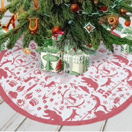 Red Woodland Fox Deer Beer Merry Kerstry Fleece Kerstboom Rok