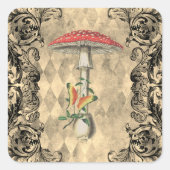 Red Woodland Mushroom Vierkante Sticker (Voorkant)