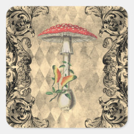 Red Woodland Mushroom Vierkante Sticker