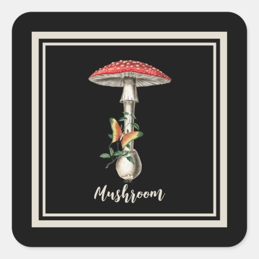 Red Woodland Mushroom Vierkante Sticker (Voorkant)