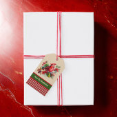 Red Woodsy Kardinaal met Holly op Country Gingham Cadeaulabel