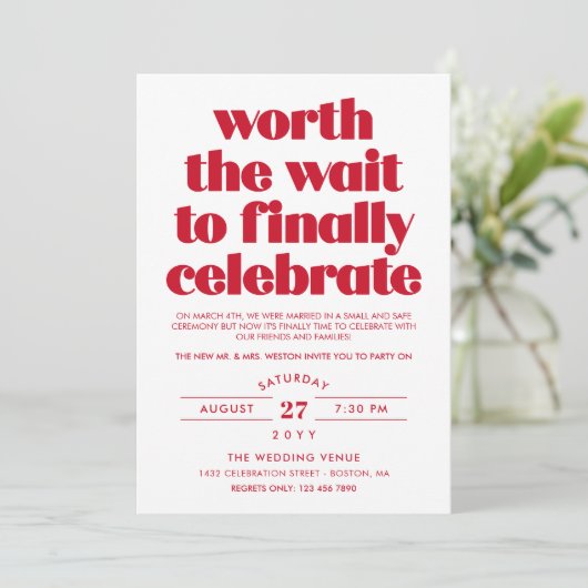 Red Worth de Wacht Sequel Bruiloft Viering Kaart (Staand voorkant)