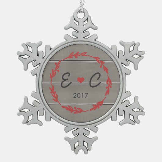 Red Wreath Couple's Initialen Ornament (Voorkant)