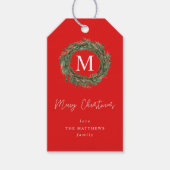 Red Wreath Monogram Cadeaulabel (Voorkant)