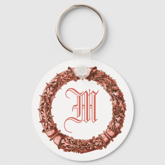 Red Wreath Monogrammed Sleutelhanger (Voorkant)