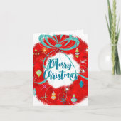 Red Wreath Retro kerstkaart Kaart (Voorkant)