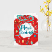 Red Wreath Retro kerstkaart Kaart (Gele Bloem)