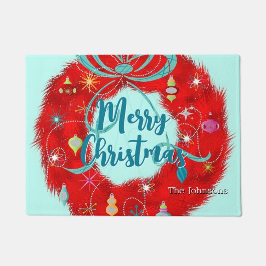 Red Wreath Retro Kerstmis Deurmat (Voorkant)