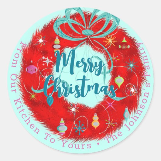 Red Wreath Retro Kerstmis Ronde Sticker (Voorkant)