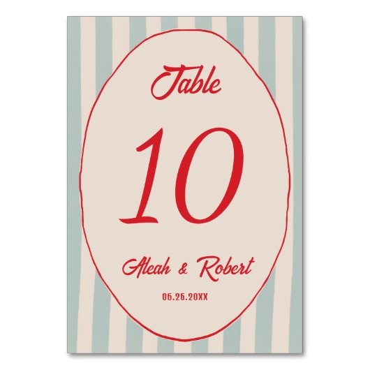 Red Writing Blue Line Retro Wedding Table Number Kaart (Achterkant)
