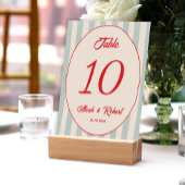 Red Writing Blue Line Retro Wedding Table Number Kaart