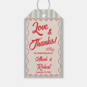Red Writing Blue Stripes Retro Wedding Cadeaulabel (Voorkant)