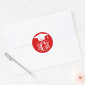 Red Wt Vine Script Monogram Afstuderen DIY BG Ronde Sticker (Envelop)