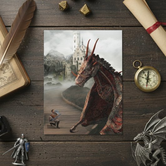 Red Wyvern Dragon Knight Castle Landschap Briefkaart