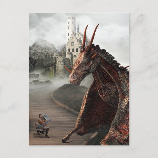 Red Wyvern Dragon Knight Castle Landschap Briefkaart (Voorkant)
