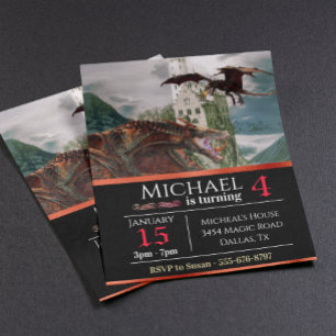 Red Wyvern Dragon Medieval Castle Birthday Flyer